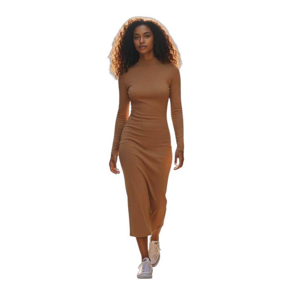 FOREVER 21 CAMEL MOCK TURTLENECK BODYCON MIDI DRESS SZ.S EUC.